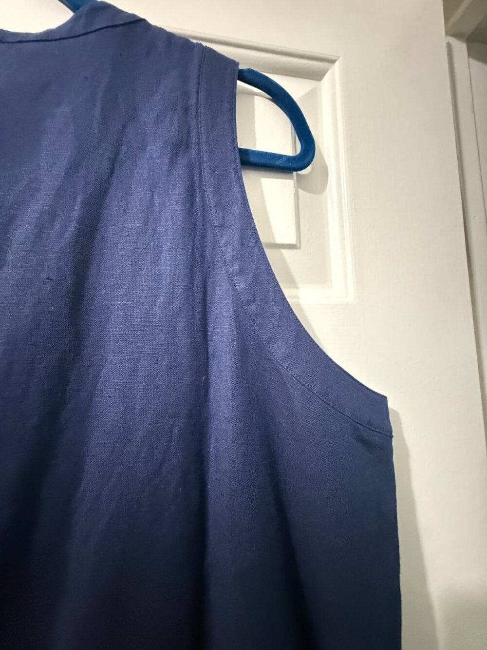 NEVER WORN.  Navy Linen Sleeveless Button-Front Dress - Picture 4 of 8